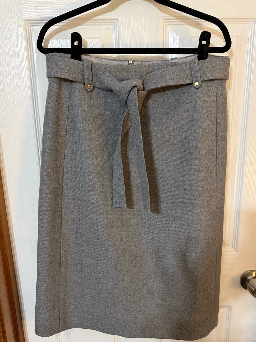 J.Crew Heather Gray 100% Double-Serge Wool Belted Pencil Skirt Size 12